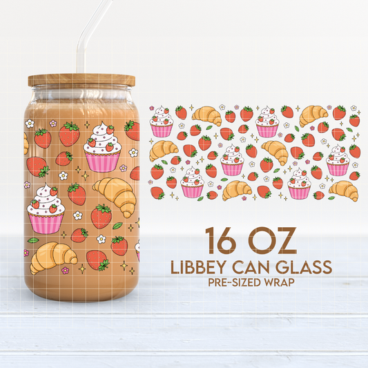 Strawberries, Cupcakes & Croissants | 16oz Cup Wrap PNG SVG