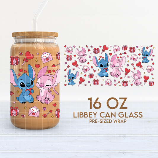 Blue Alien in Love | Valentine's Day 16oz Cup Wrap PNG SVG