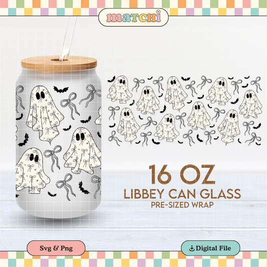 Girly Ghosts & Bows Cup Wrap | Halloween 16oz Libbey Can Glass | Spooky PNG SVG