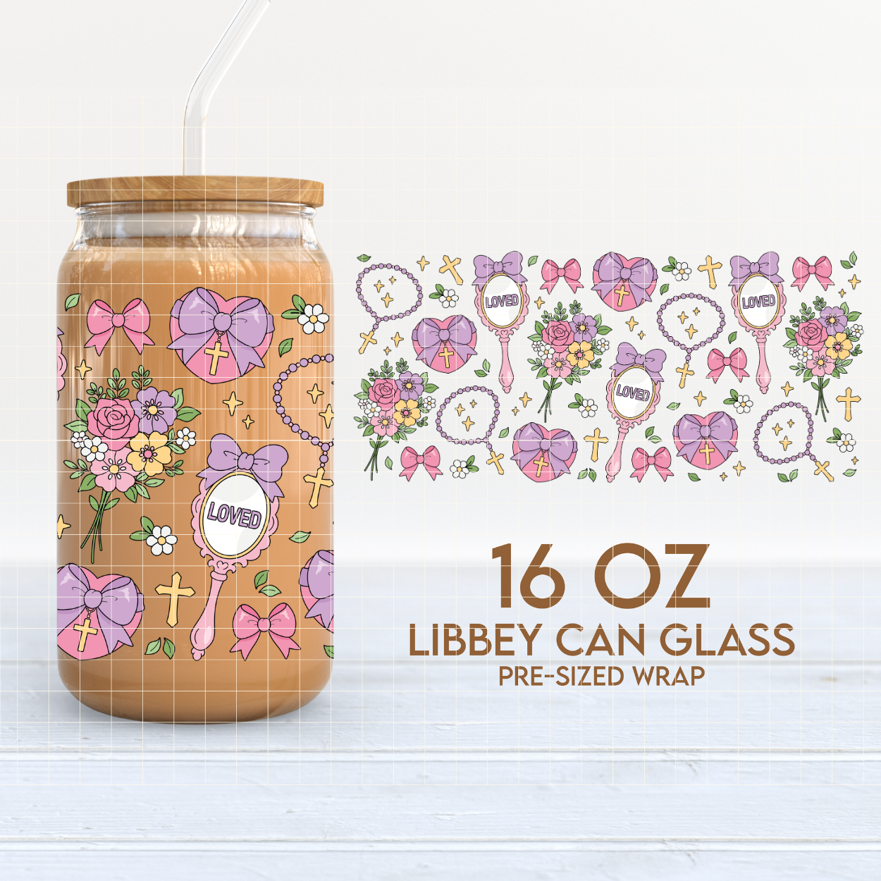 Loved & Blessed | Jesus Girlie 16oz Cup Wrap PNG SVG