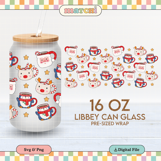 Christmas Mugs Cup Wrap | Christmas 16oz Libbey Can Glass | Santa Mug PNG SVG