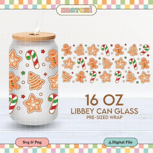 Gingerbread Cookies Wrap | Christmas Cookies 16oz Libbey Can Glass | PNG SVG