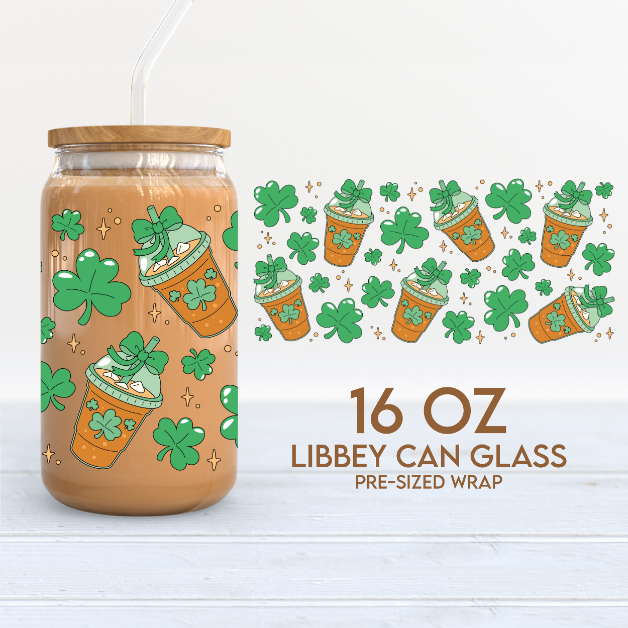 Lucky Coffee | St. Patricks Day 16oz Cup Wrap PNG SVG
