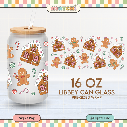 Gingerbread House Cup Wrap | Christmas Cookies 16oz Libbey Can Glass | PNG SVG