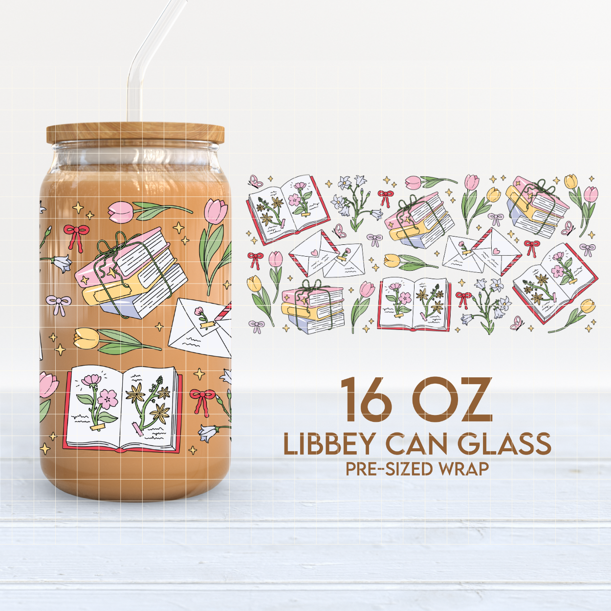 Spring Reads | Soft Spring 16oz Cup Wrap PNG SVG