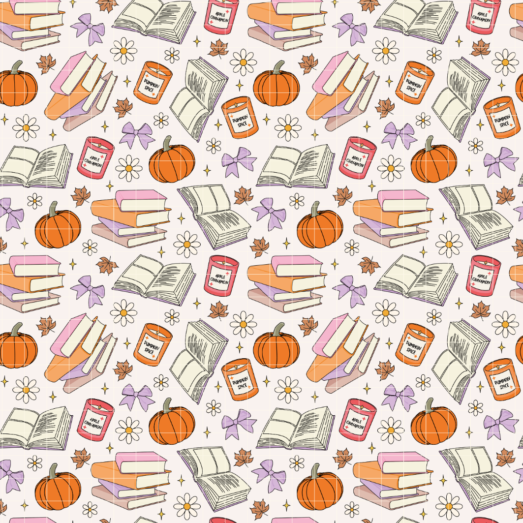 Fall Bookish Seamless Pattern, Fall Autumn Books Repeat Pattern for Fabric Sublimation