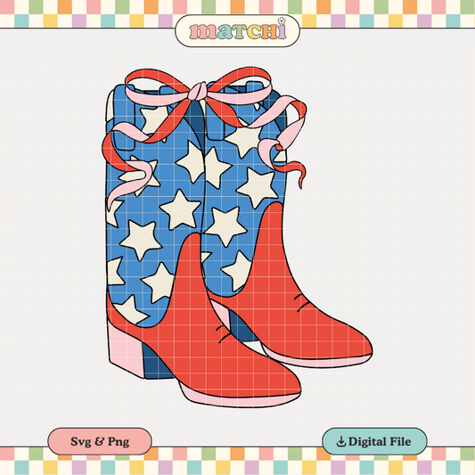 4th July Cowgirl Boots SVG PNG | Coquette 4th of July Sublimation | Retro T shirt Design