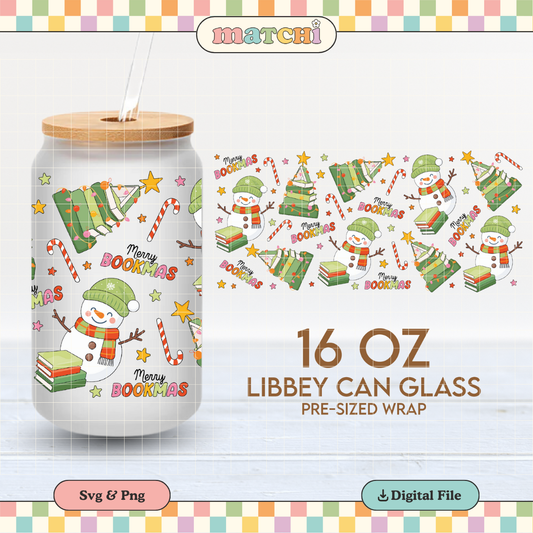 Merry Bookmas Cup Wrap | Christmas Tree 16oz Libbey Can Glass | Bookish PNG SVG