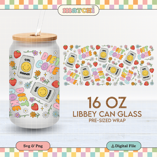 Diet Coke Cup Wrap | Girl Dinner 16oz Libbey Can Glass | Funny PNG SVG