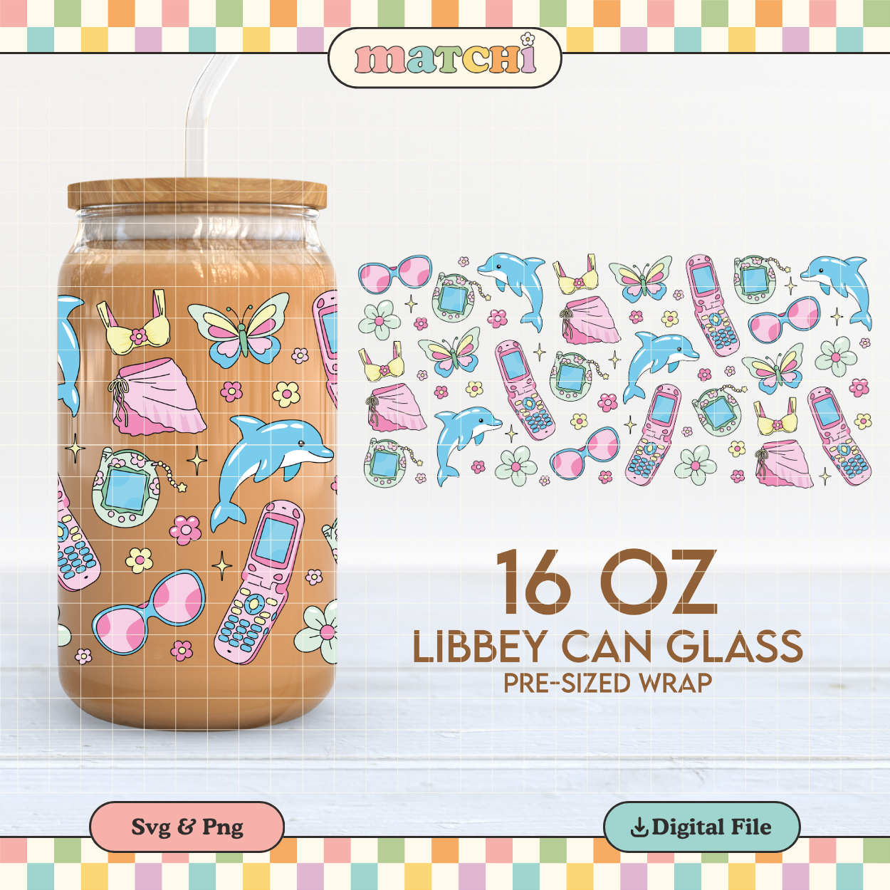 Y2K Summer 16oz Cup Wrap PNG SVG