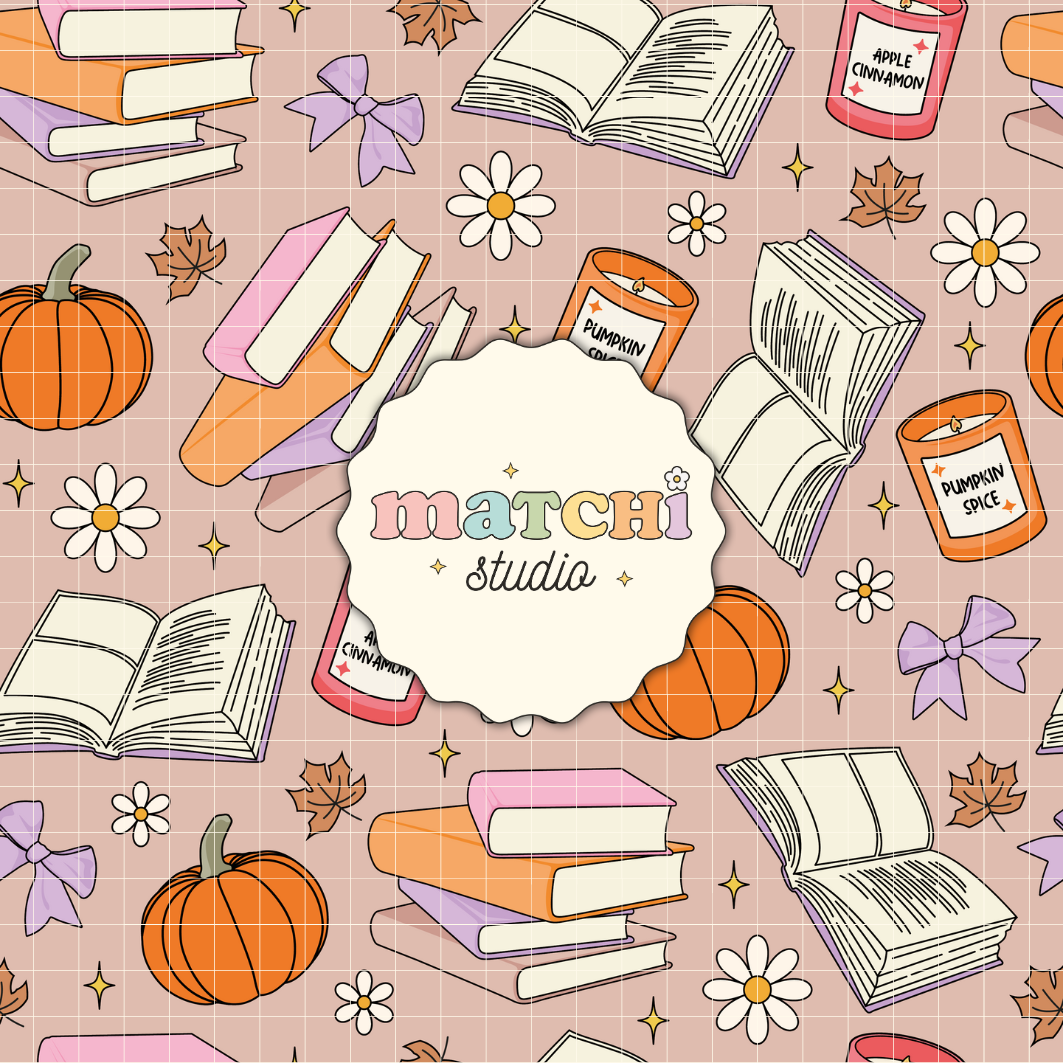 Fall Bookish Seamless Pattern, Fall Autumn Books Repeat Pattern for Fabric Sublimation