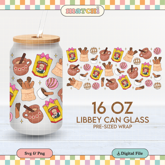Navidad Abuelita Churros Atole Cup Wrap | Christmas 16oz Libbey Can Glass | PNG SVG