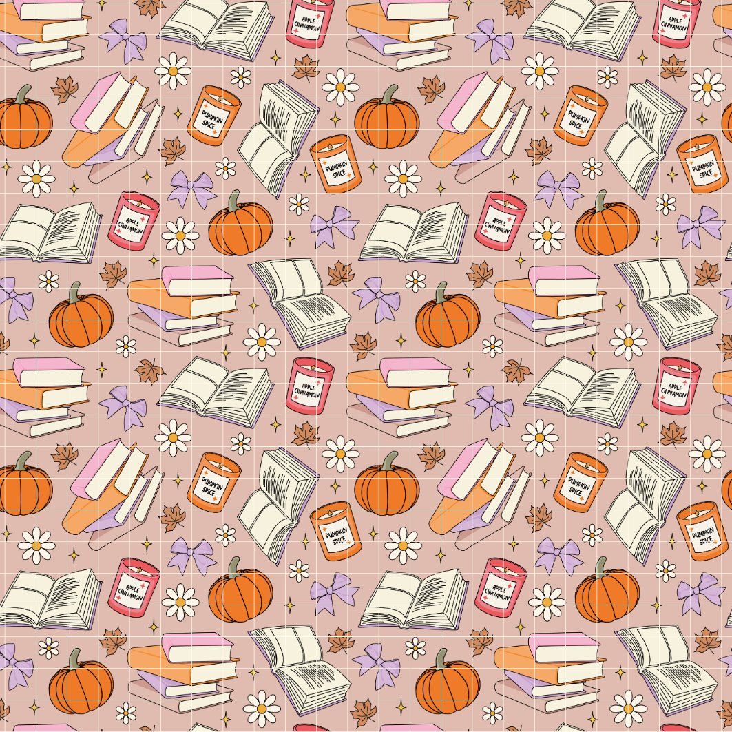 Fall Bookish Seamless Pattern, Fall Autumn Books Repeat Pattern for Fabric Sublimation