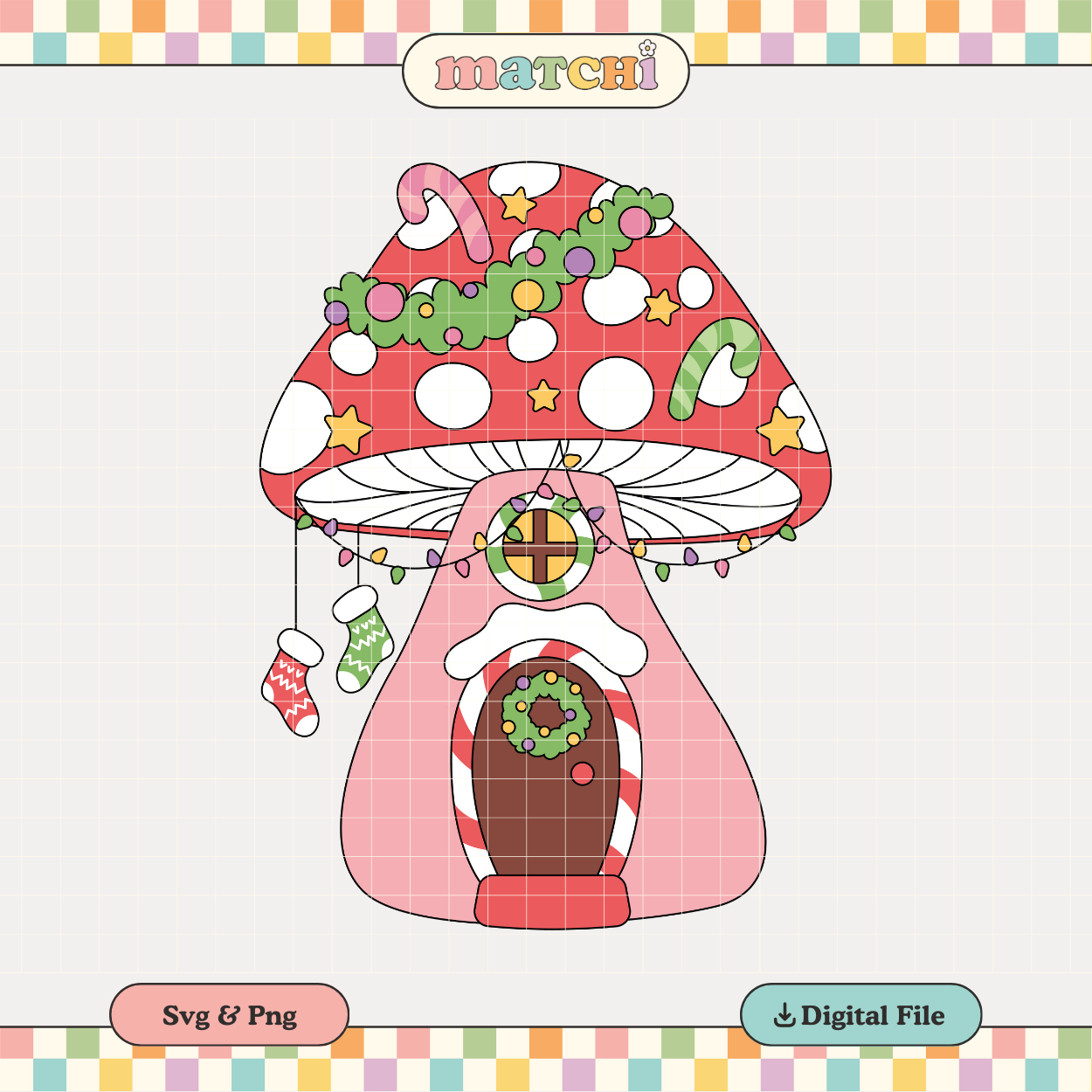 Christmas Mushroom House PNG SVG | Groovy Christmas Sublimation | Tshirt Design