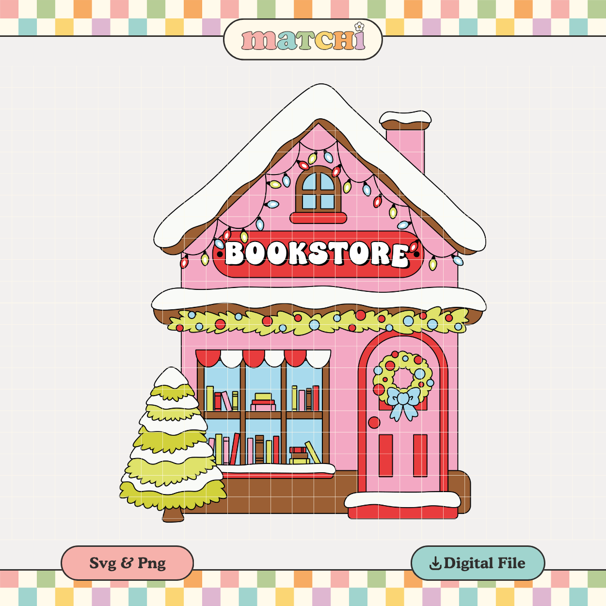 Christmas Bookstore | Bookish Xmas PNG & SVG