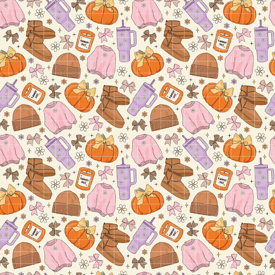 Cozy Girl Fall Seamless Pattern, Fall Autumn Basics Repeat Pattern for Fabric Sublimation