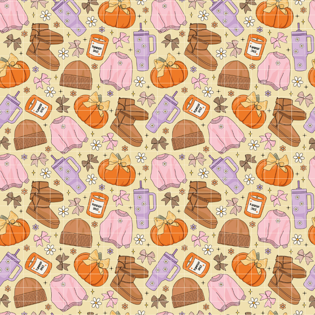 Cozy Girl Fall Seamless Pattern, Fall Autumn Basics Repeat Pattern for Fabric Sublimation