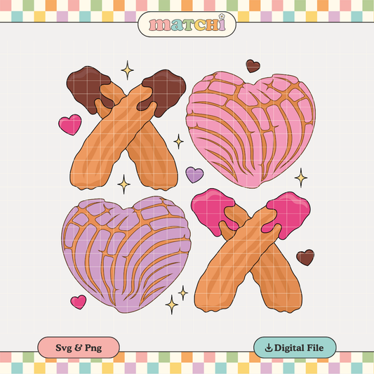 XOXO Churros Y Conchas PNG SVG | Hispanic Valentines Sublimation | Tshirt Design