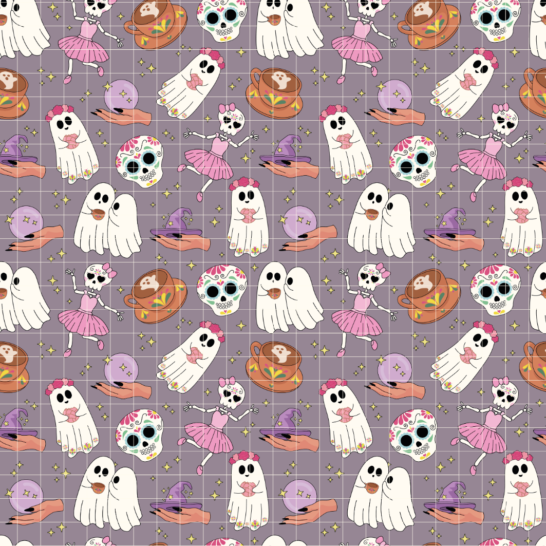 Espooky Ghosts Seamless Pattern, Halloween Repeat Pattern for Fabric Sublimation