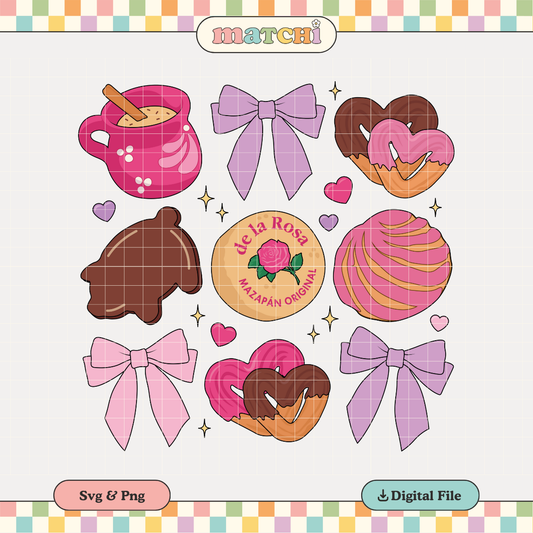 Bows, Pan Dulce Y Cafecito NG SVG | Hispanic Valentines Sublimation | Tshirt Design