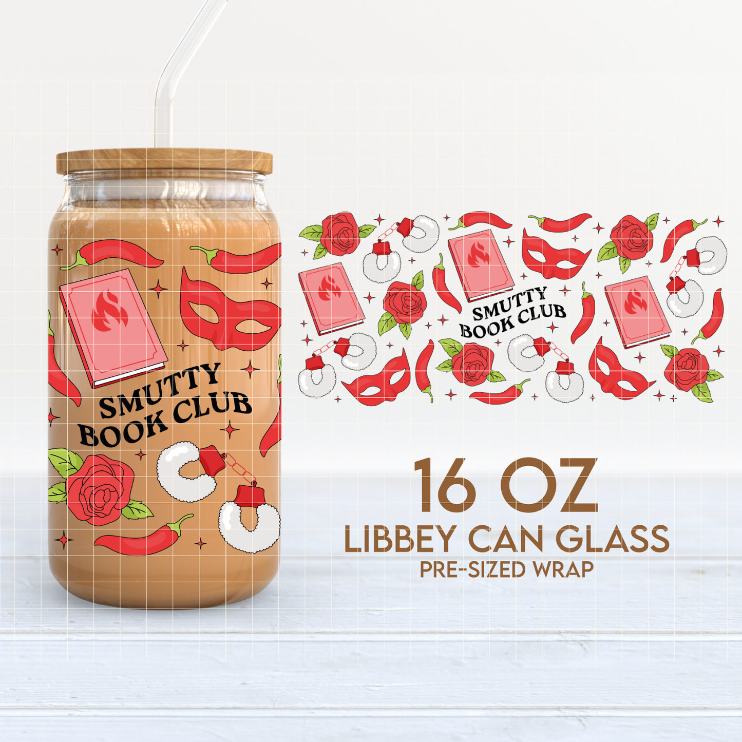 Smutty Book Club Cup Wrap | SMUT 16oz Libbey Can Glass | Bookish PNG SVG