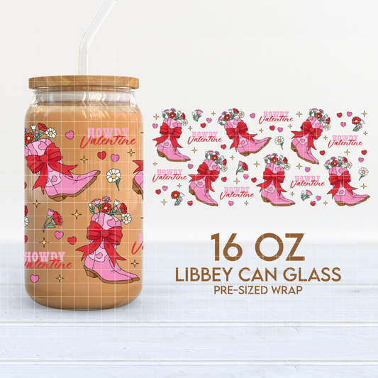 Howdy Valentine Cup Wrap | Cowgirl Boots & Flowers 16oz Libbey PNG SVG