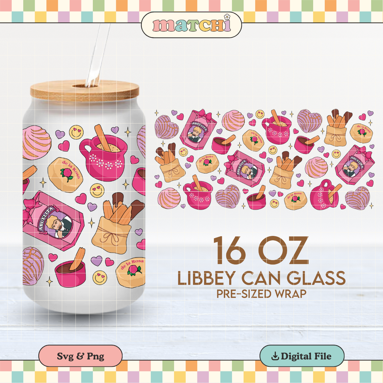 Calorias de Amor Cup Wrap | Hispanic Valentines 16oz Libbey | Conchas PNG SVG