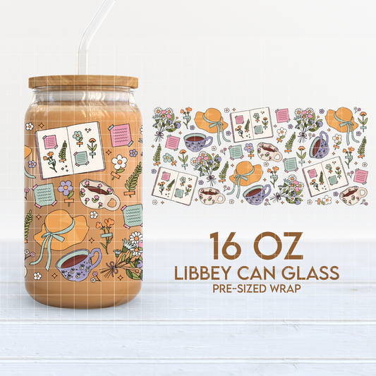 Cottagecore Girly Cup Wrap | Cottage Things 16oz Libbey Can Glass | Flowers PNG SVG