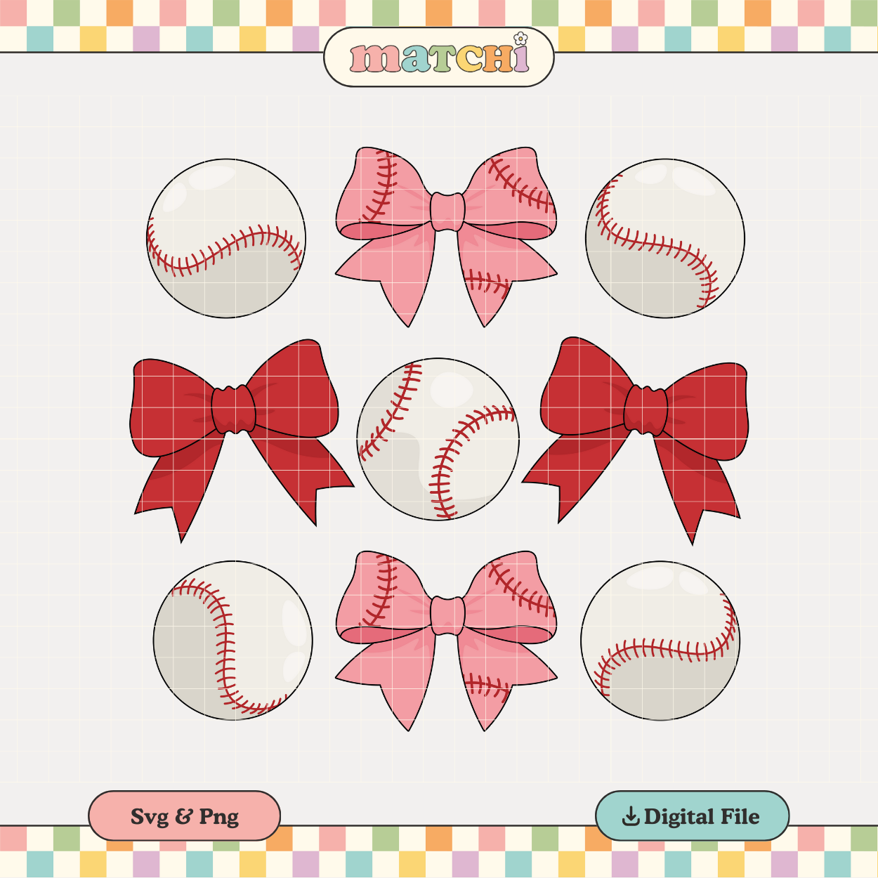 Baseball & Bows | Coquette Baseball PNG & SVG