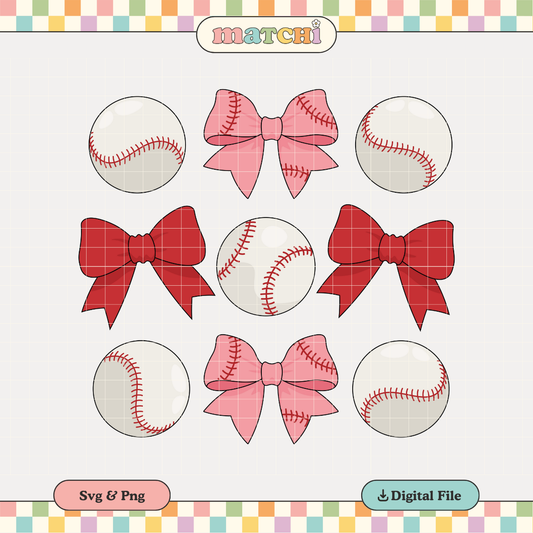 Baseball & Bows | Coquette Baseball PNG & SVG