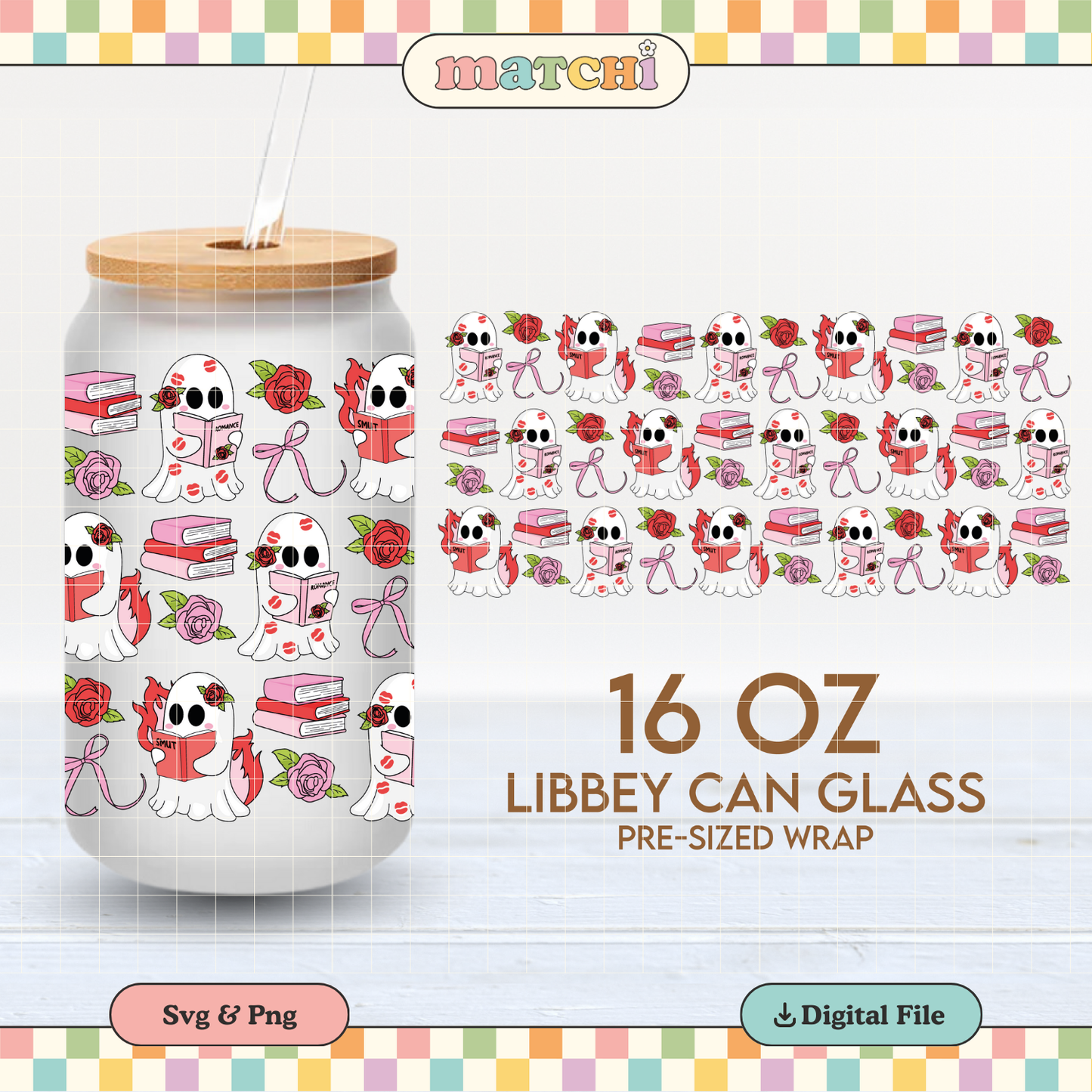Romance & Smut Ghosts Cup Wrap | Bookish 16oz Libbey Can Glass | Smut PNG SVG