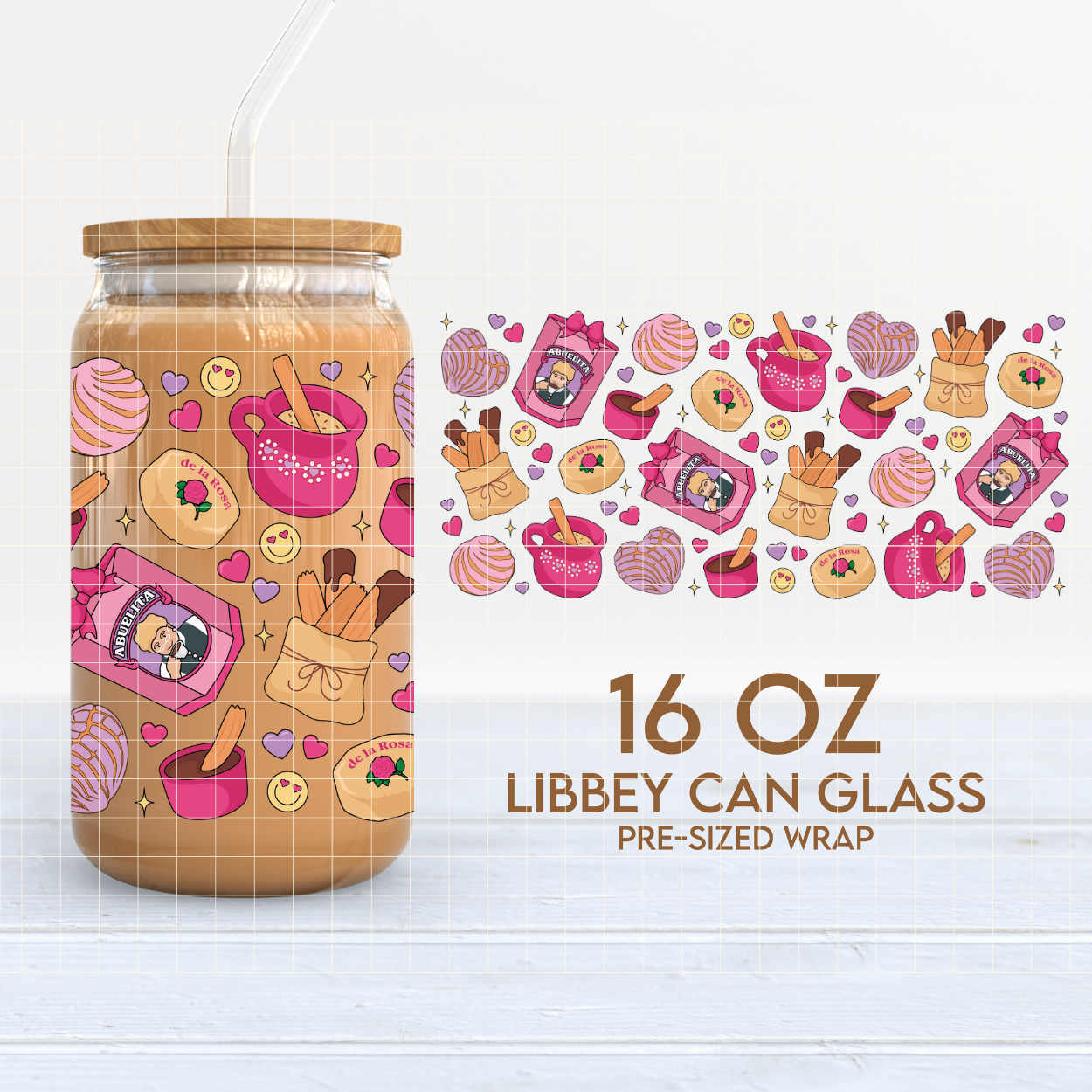 Calorias de Amor Cup Wrap | Hispanic Valentines 16oz Libbey | Conchas PNG SVG