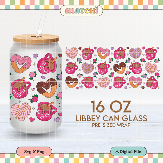 Conchas, Churros Y Cafecito Cup Wrap | Hispanic Valentines 16oz Libbey | PNG SVG