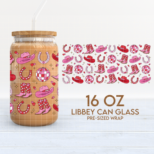 Valentine Cowgirl Cup Wrap | Howdy Valentines 16oz Libbey Can Glass PNG SVG