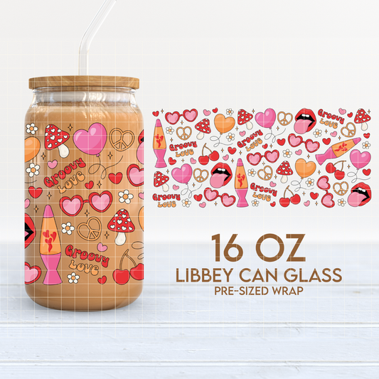 Groovy Love Cup Wrap | Groovy Valentines 16oz Libbey Can Glass | Hippie PNG SVG