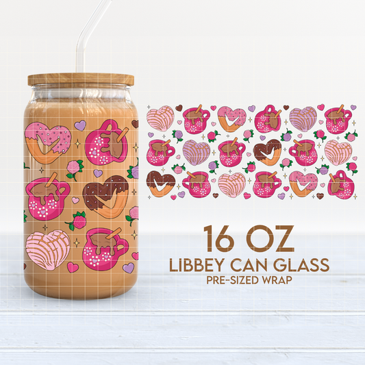 Conchas, Churros Y Cafecito Cup Wrap | Hispanic Valentines 16oz Libbey | PNG SVG