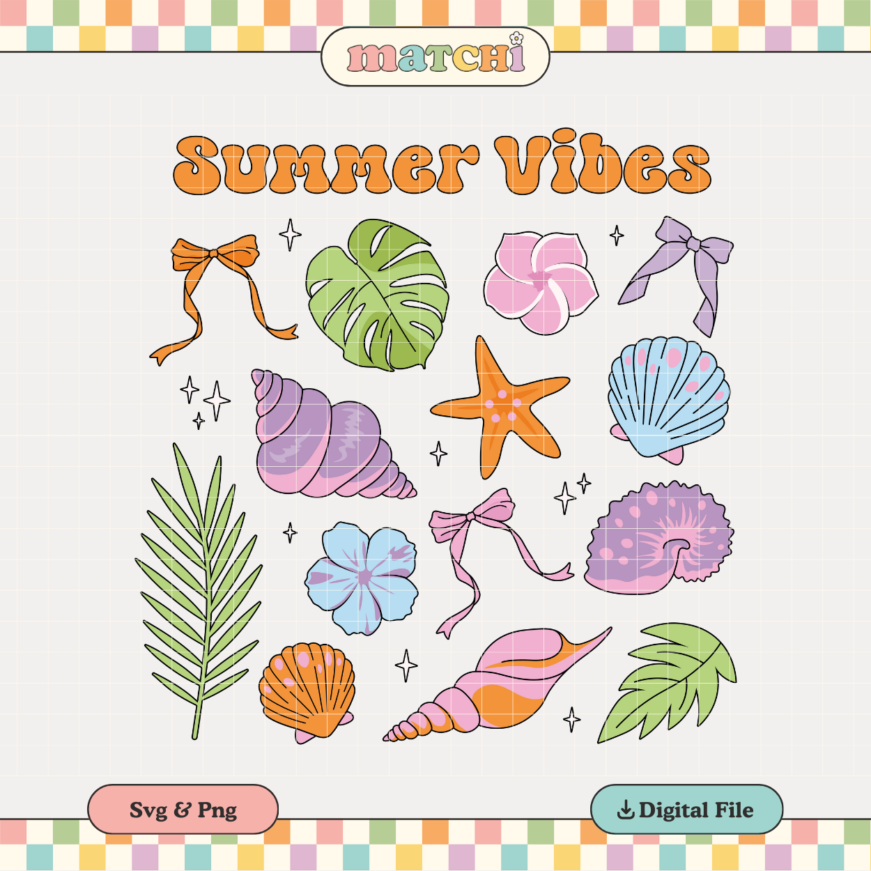 Summer Vibes | Seashells & Bows PNG & SVG