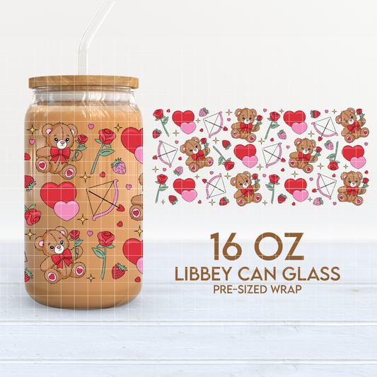 Beary Sweet Love Cup Wrap | Valentines Day 16oz Libbey Can Glass PNG SVG