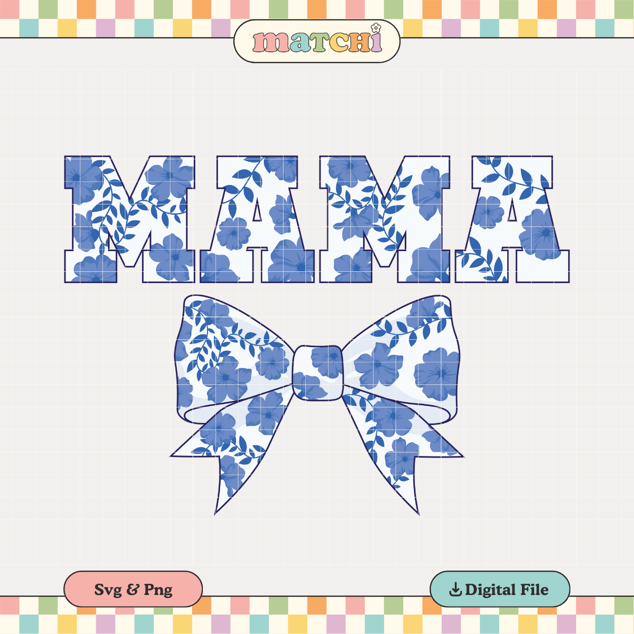 Mama & Blue Bow | Mother's Day PNG & SVG