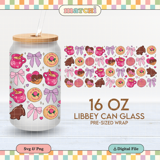 Bows, Pan Dulce Y Cafecito Cup Wrap | Hispanic Valentines 16oz Libbey | PNG SVG