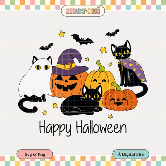 Happy Halloween | Pumpkins & Cats PNG & SVG