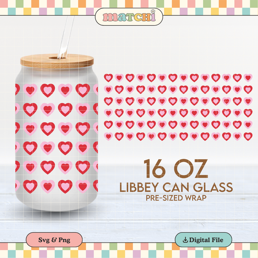 Cute Hearts Cup Wrap | Valentines Day 16oz Libbey Can Glass PNG SVG