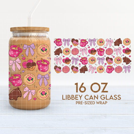 Bows, Pan Dulce Y Cafecito Cup Wrap | Hispanic Valentines 16oz Libbey | PNG SVG