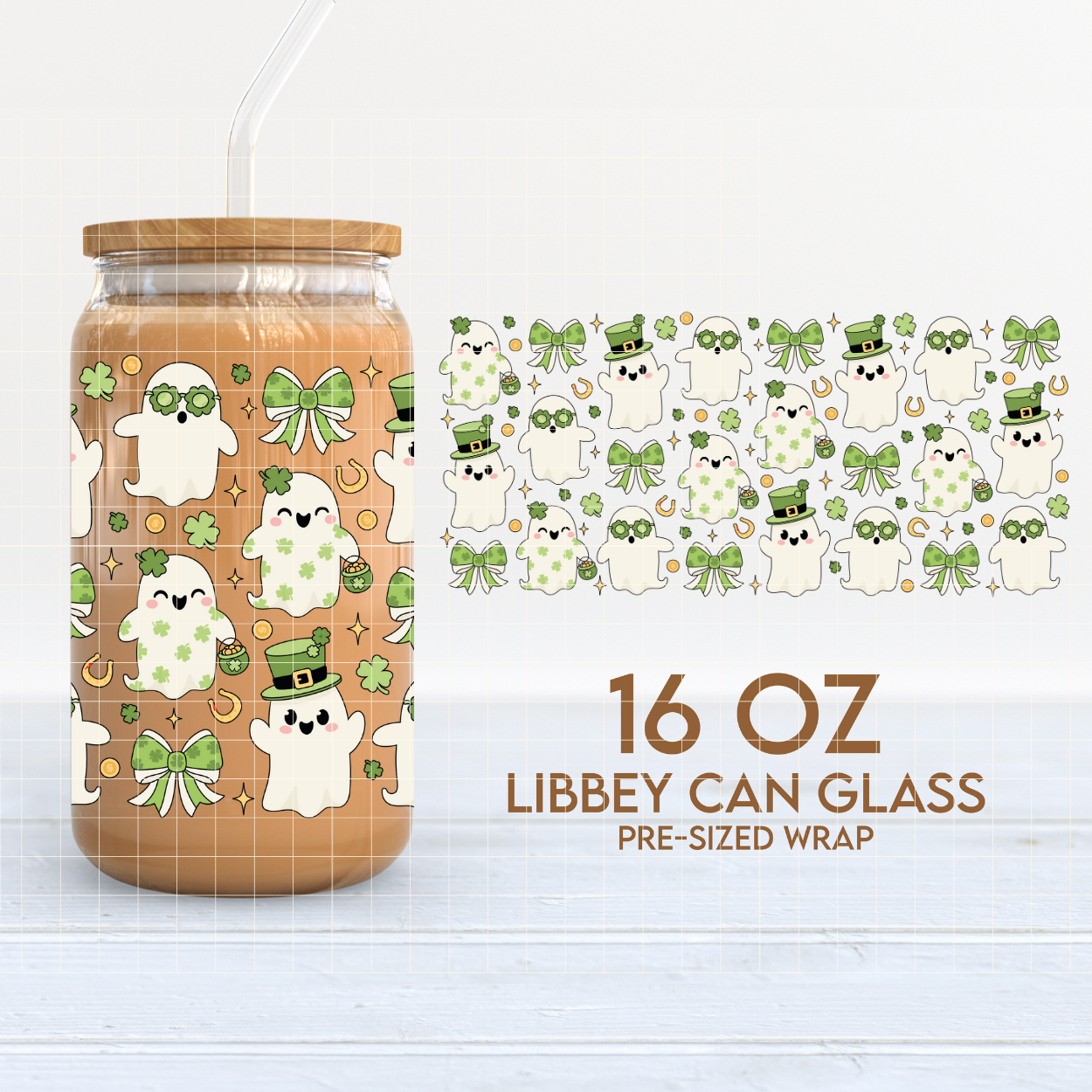St. Patricks Ghosts Cup Wrap | St. Patrick's Day 16oz Libbey | Lucky PNG SVG