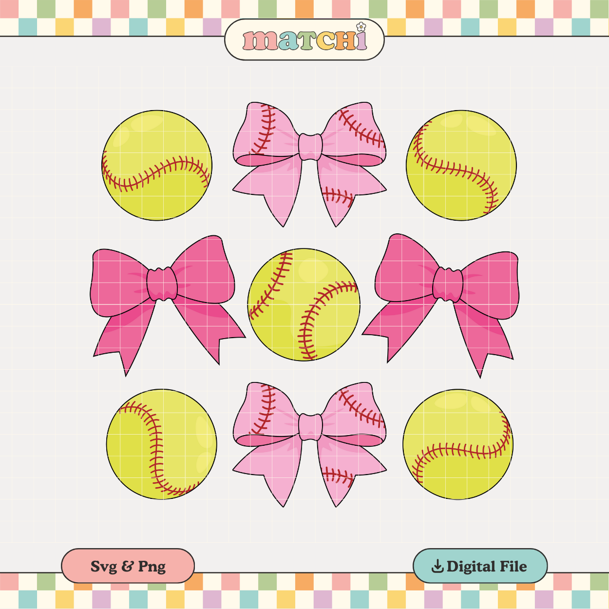 Softball & Bows | Coquette Softball PNG & SVG