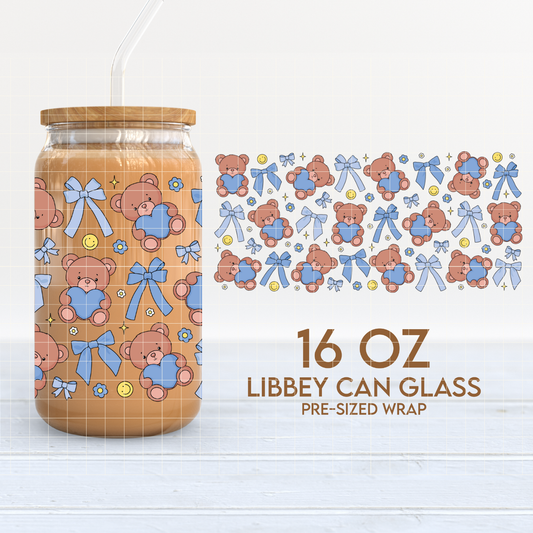 Bears & Blue Bows 16oz Cup Wrap PNG SVG