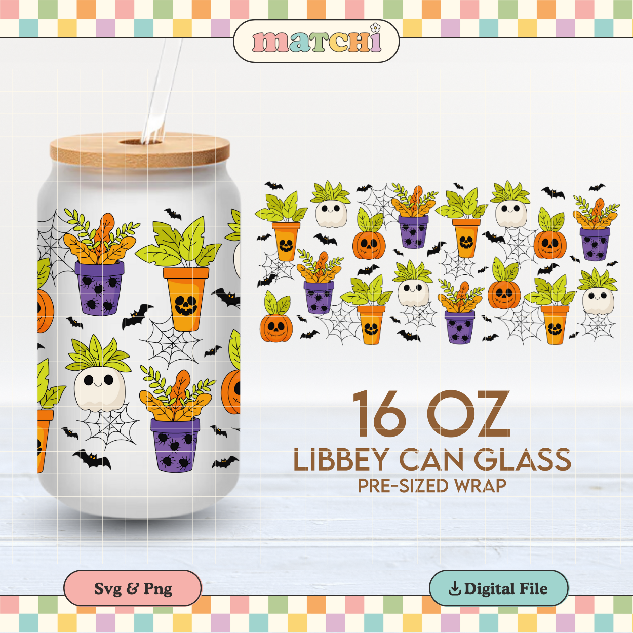 Spooky Plant Pots | Spooky Plants 16oz Cup Wrap PNG SVG