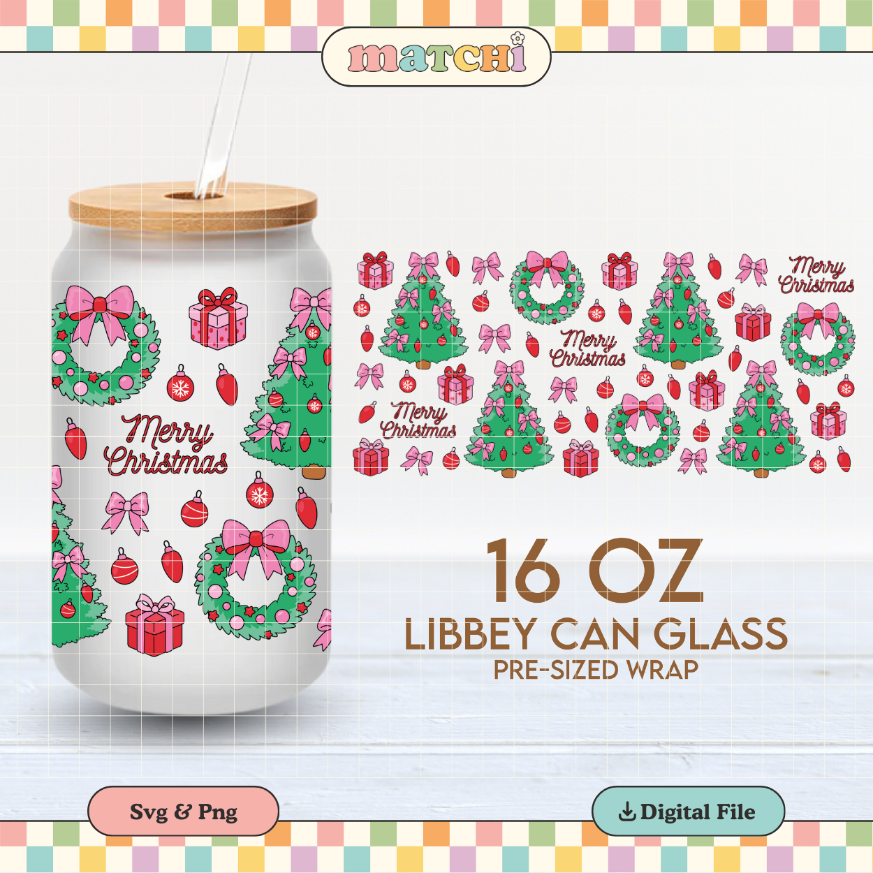 Pink Xmas Trees | Girlie Christmas 16oz Cup Wrap PNG SVG