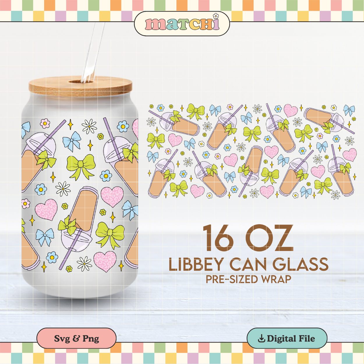 Coffee & Bows | Cute 16oz Cup Wrap PNG SVG