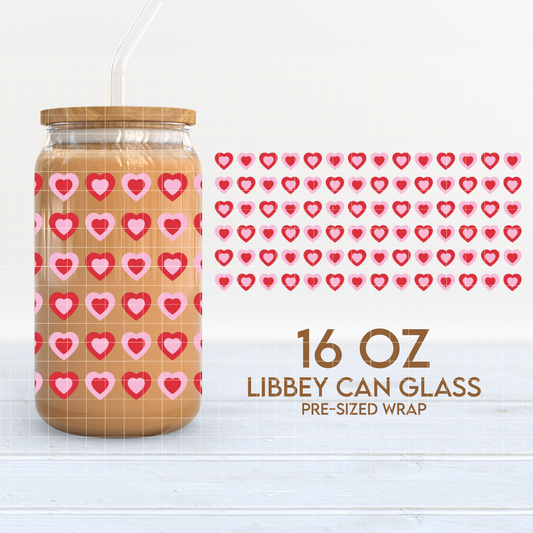 Cute Hearts Cup Wrap | Valentines Day 16oz Libbey Can Glass PNG SVG